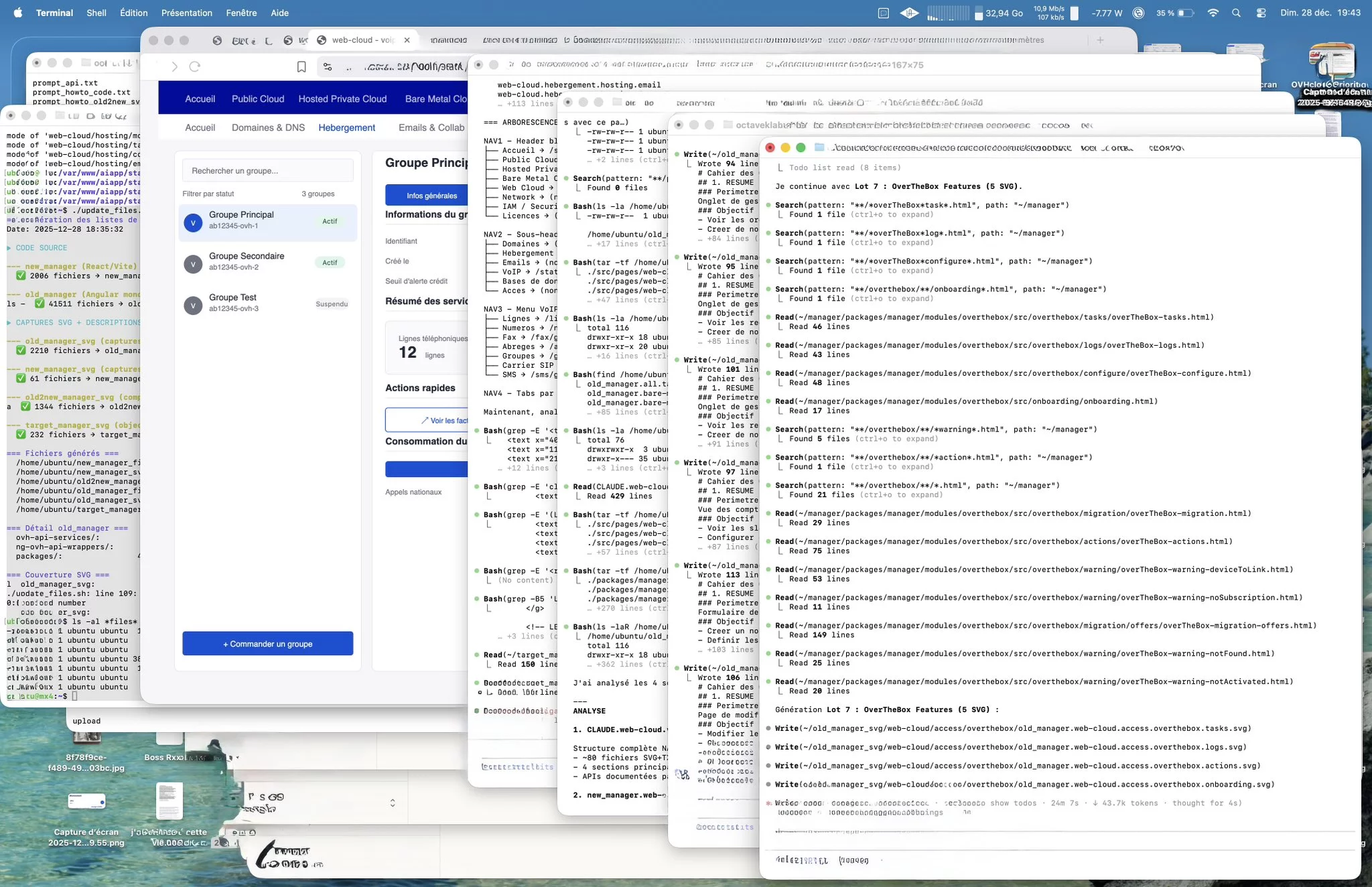 Capture d'écran : Octave s'éclate avec plusieurs terminaux ouverts en parallèle